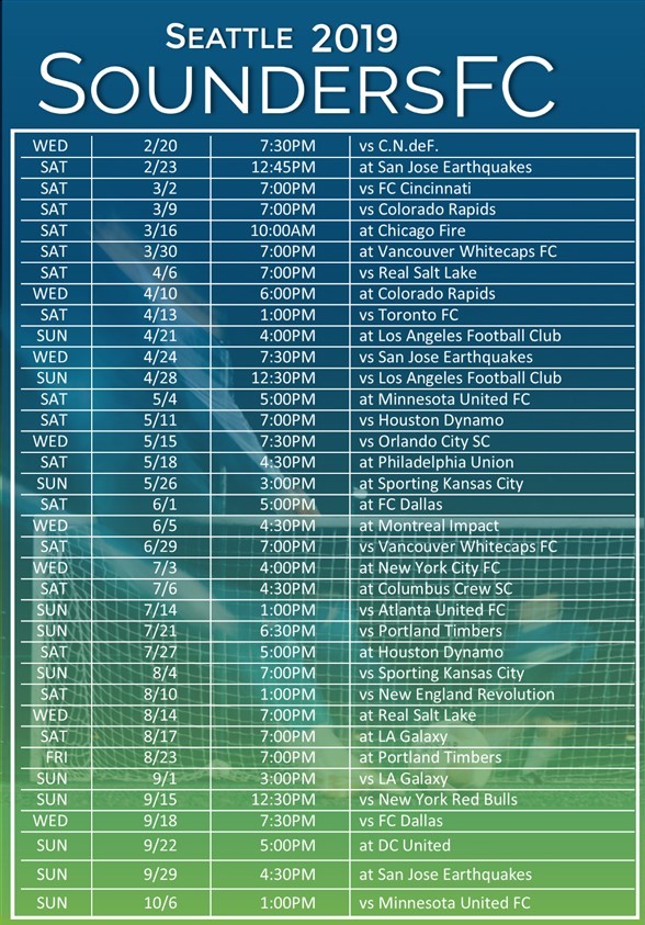 Sounders FC 2019 Schedule