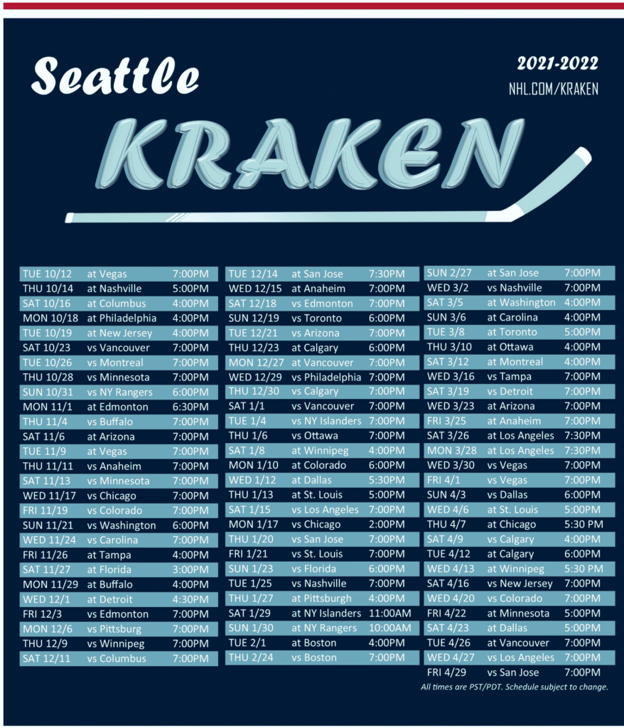Seattle Kraken's First Season Schedule